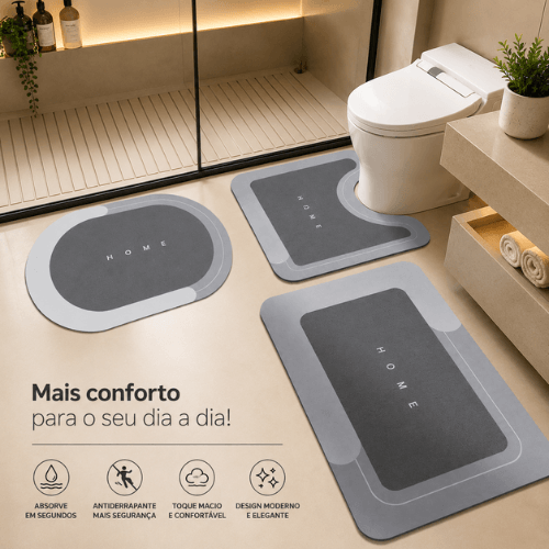 Kit 3 Tapetes Antiderrapante Absorvente - Banheiro