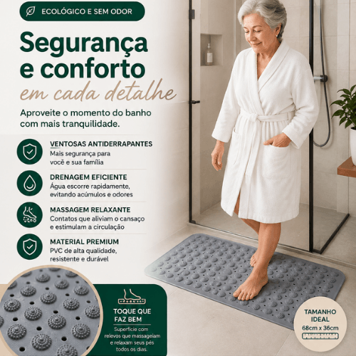 Tapete Box Seguro™ - Massageador Antiderrapante com Ventosas